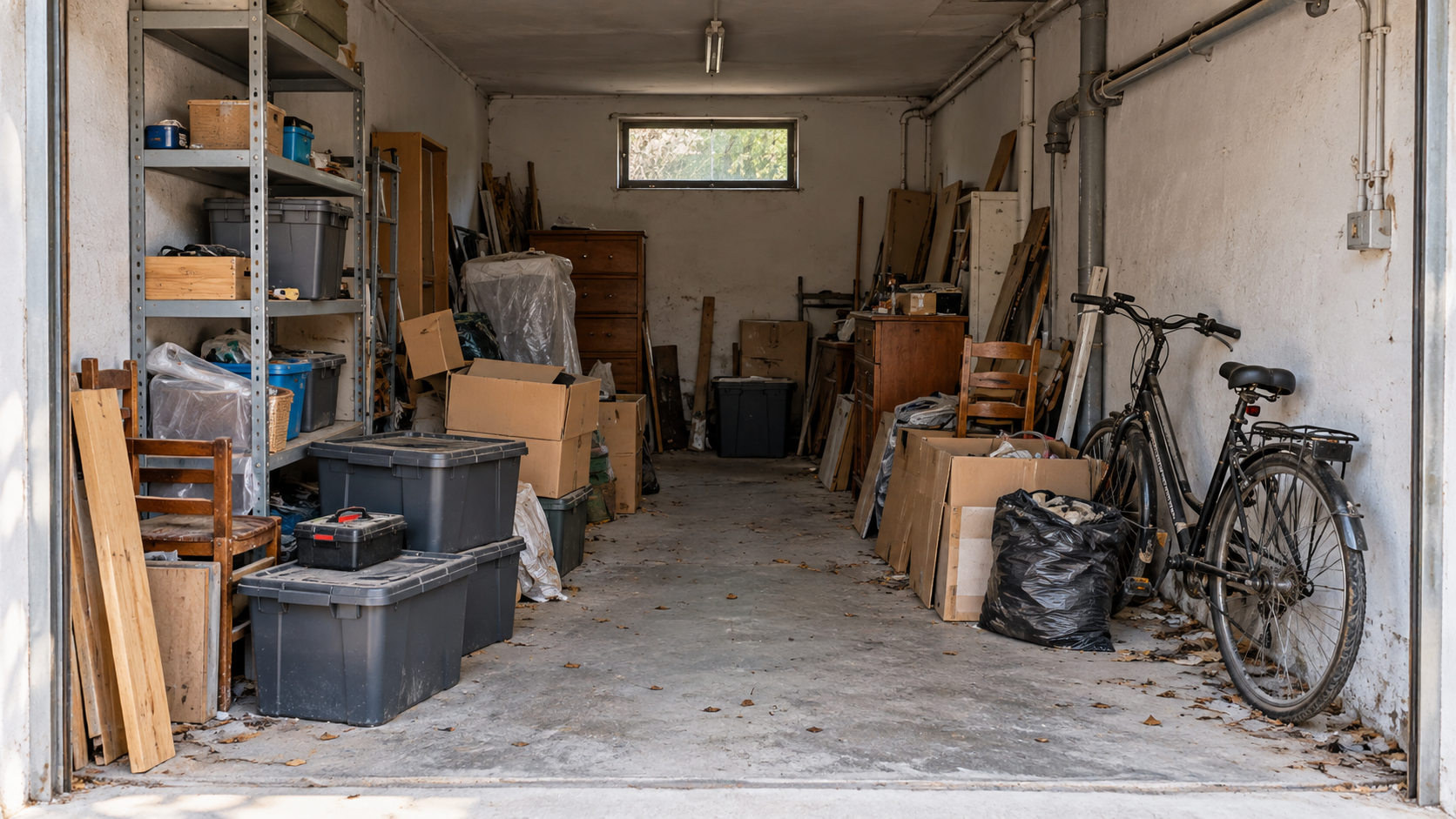 Garage ingombro e disordinato